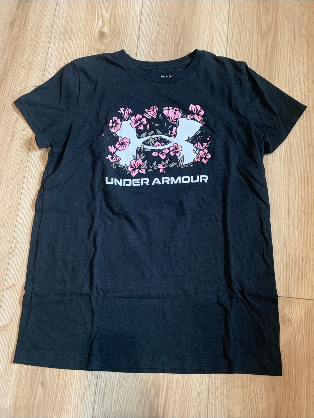 Under Armour Black Tee with Pink Floral Logo